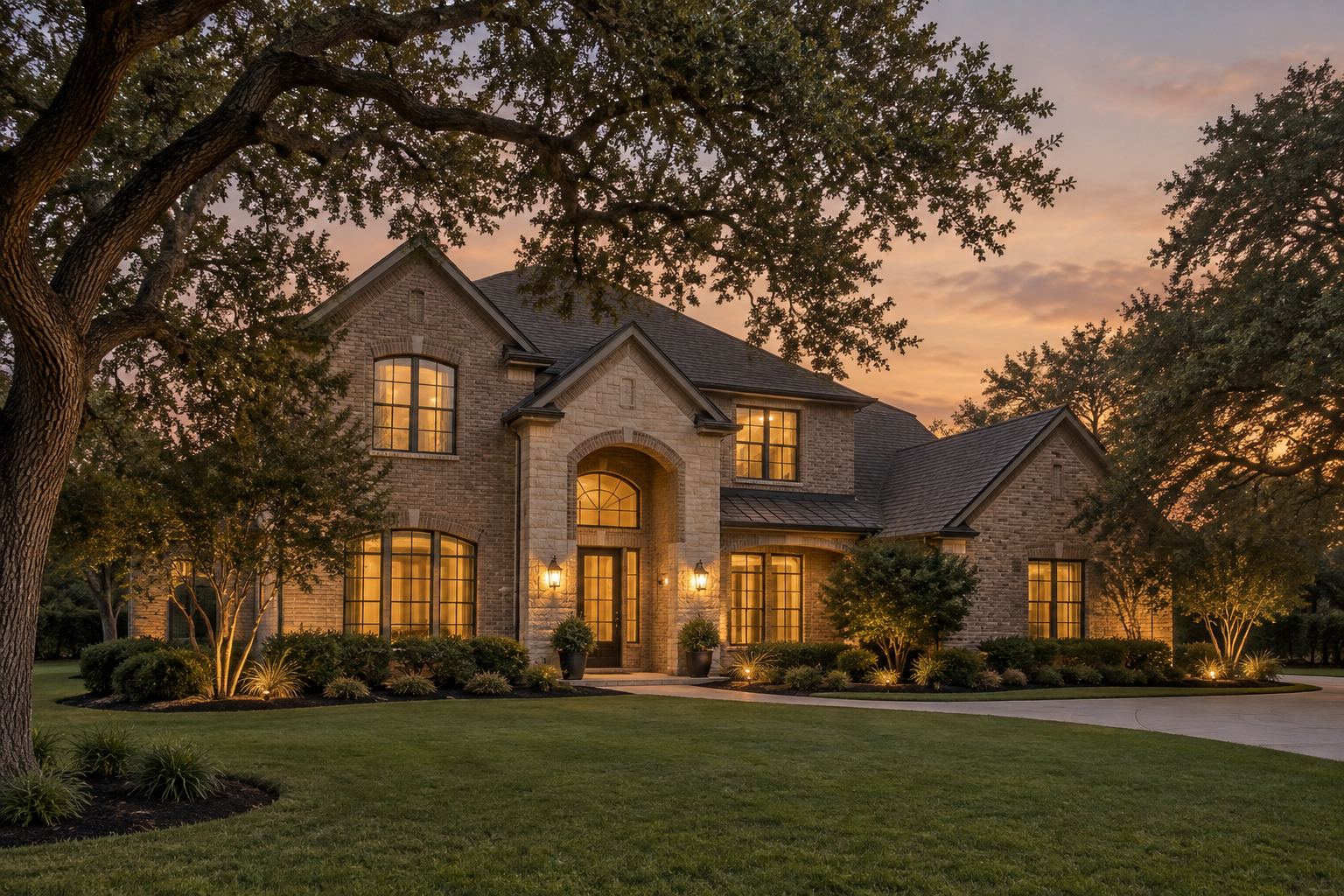 A Fort Worth home at dusk, illustrative