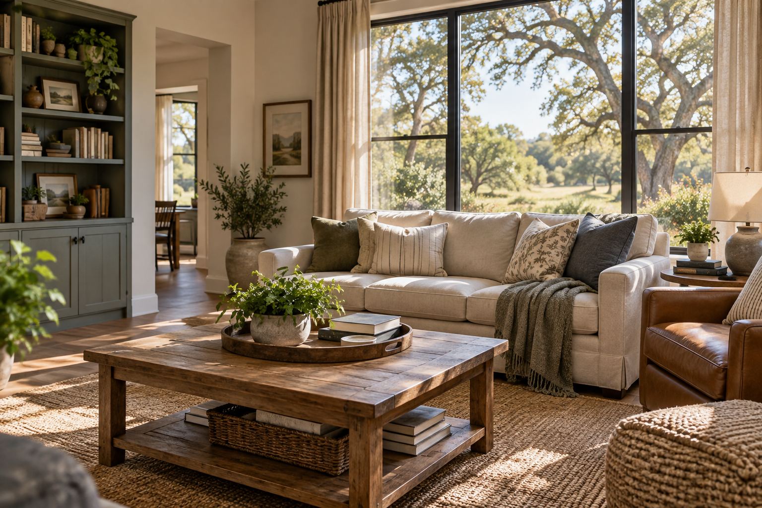 A cozy Fort Worth living room, illustrative