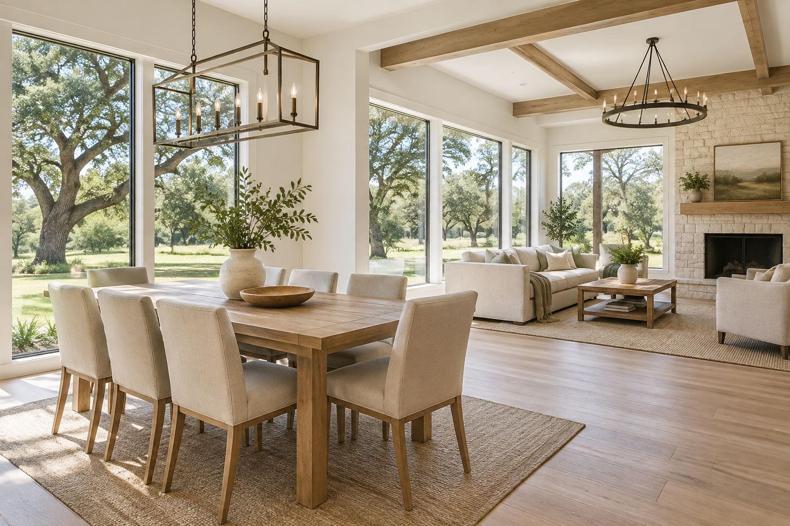 A bright Texas living room, illustrative